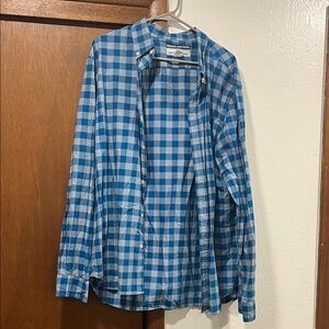 Old Navy Blue and White Checkered Casual Button Down Shirt
